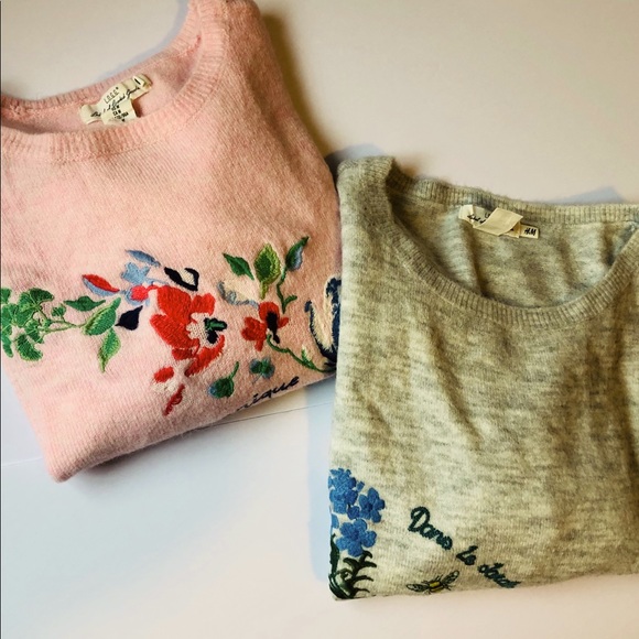 Lot of 2 H&M floral oversized Spring fluff sweater - Picture 2 of 6